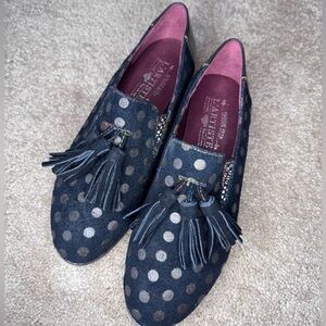 L'ATISTE Navy Polka Dot Tassel Loafers Spring Step Size 37